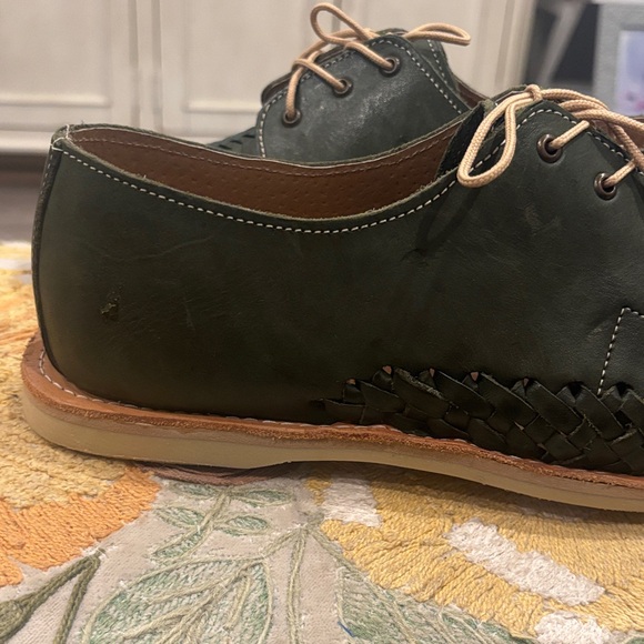 Men’s Olive Green Woven Leather Lace-Up Shoes main image 9